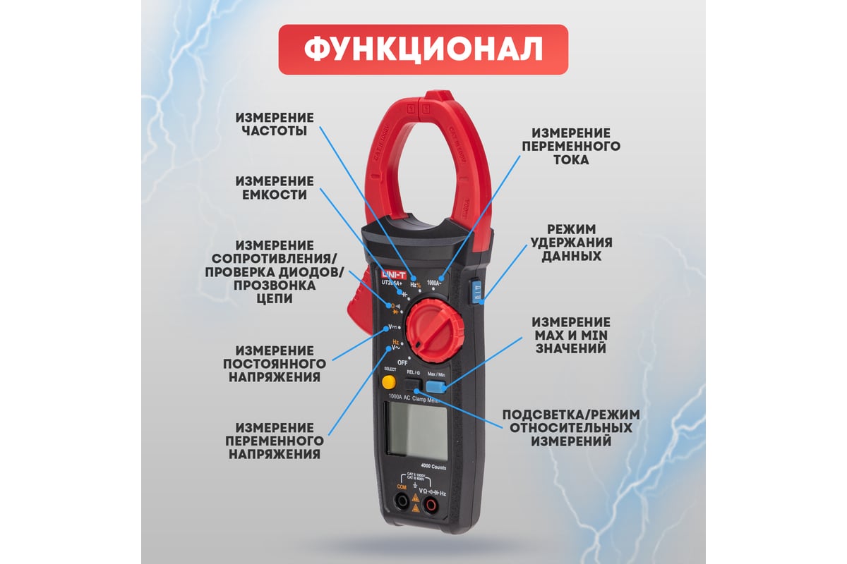Токовые клещи UNI-T ut205+ 13-1065 - выгодная цена, отзывы ...