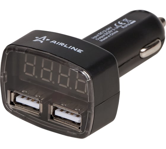 Вольтметр Airline + 2USB 3.1A в прикуриватель AVM-D-02