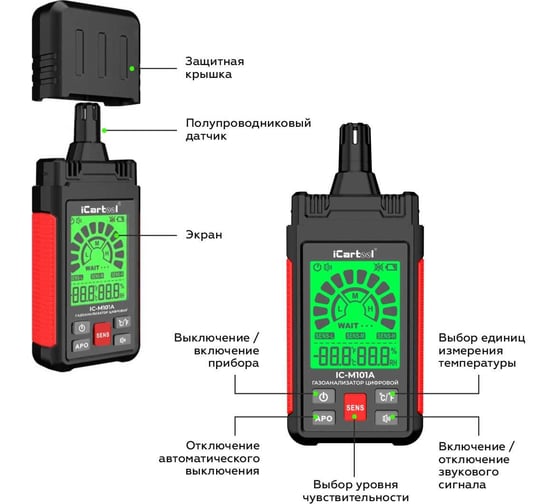 Цифровой детектор утечки взрывоопасных газов iCarTool 0-1000 ppm IC-M101A