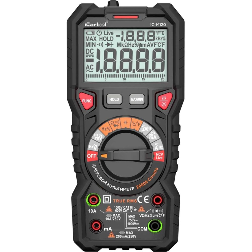 Профессиональный цифровой мультиметр iCarTool CATIII 1000V, СATIV 600V,  TrueRMS, AC/DC IC-M120 - выгодная цена, отзывы, характеристики, 1 видео,  фото - купить в Москве и РФ