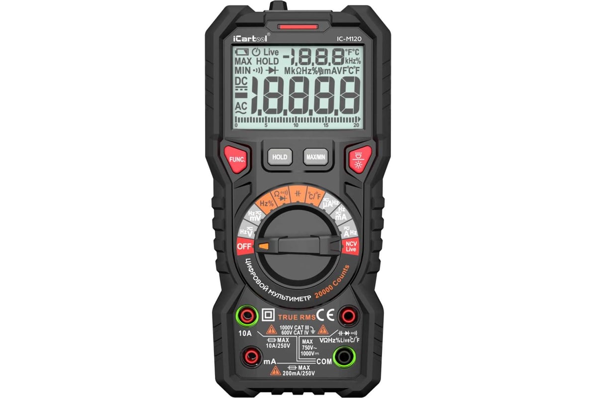 Профессиональный цифровой мультиметр iCarTool CATIII 1000V, СATIV 600V,  TrueRMS, AC/DC IC-M120 - выгодная цена, отзывы, характеристики, 1 видео,  фото - купить в Москве и РФ