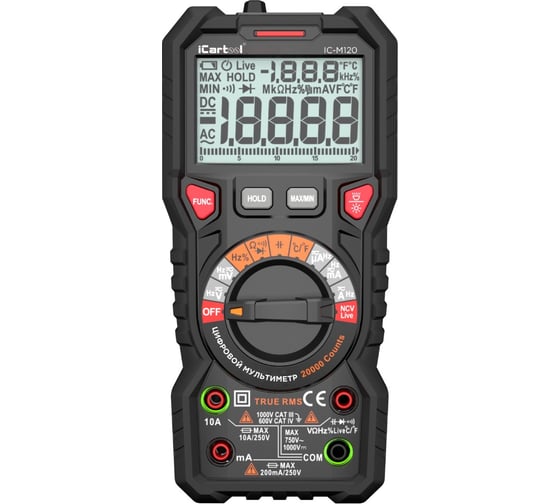 Профессиональный цифровой мультиметр iCarTool CATIII 1000V, СATIV 600V, TrueRMS, AC/DC IC-M120