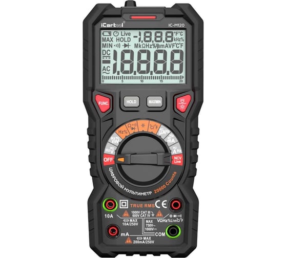 Профессиональный цифровой мультиметр iCarTool CATIII 1000V, СATIV 600V, TrueRMS, AC/DC IC-M120 1