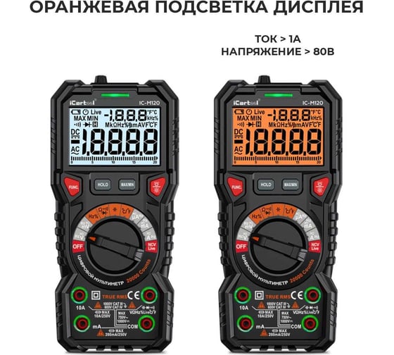 Профессиональный цифровой мультиметр iCarTool CATIII 1000V, СATIV 600V, TrueRMS, AC/DC IC-M120