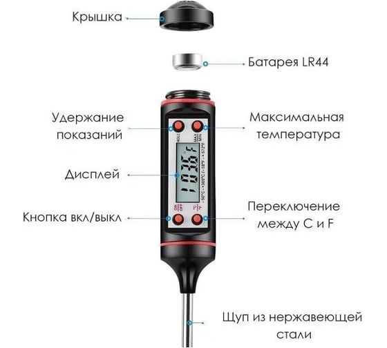 Кулинарный термометр для приготовления мяса, гриля, овощей, еды, дет. питания, пищи ZDK term0001