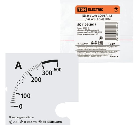 Шкала TDM ELECTRIC ш96 300/5а-1.5, для а96 х/5а SQ1102-2017 1
