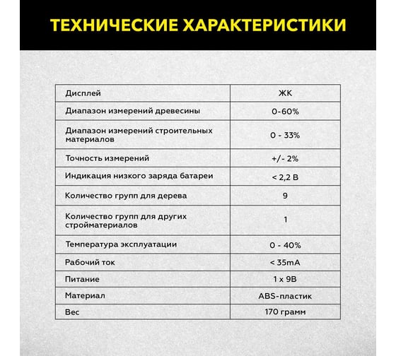 Бесконтактный измеритель влажности древесины TECHNICOM 1х9В, влажность 0-60%, ЖК дисплей TC-MT600