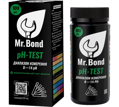 Набор из 100 полосок Mr.Bond PH-TEST с диапазоном измерения pH 0-14 MB20000001PH
