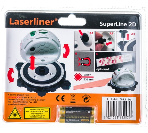 Линейный лазер 360 градусов с поворотным основанием Laserliner SuperLine 2D 081.110A