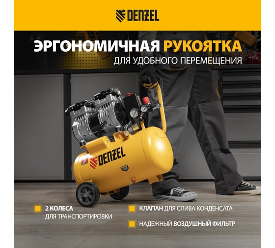 Безмасляный компрессор DENZEL DLS950/24 950 Вт, 165 л/мин, ресивер 24 л 58026