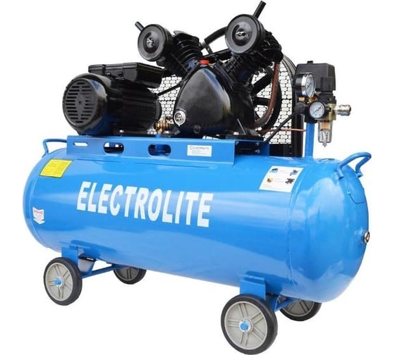 Воздушный поршневой масляный компрессор для гаража Electrolite 470/100 EL 470 л/мин, 100 л бак, 2200 Вт, 3 л.с., 10 Атм, 220 В, передвижной, 2-х цилиндровый 3156