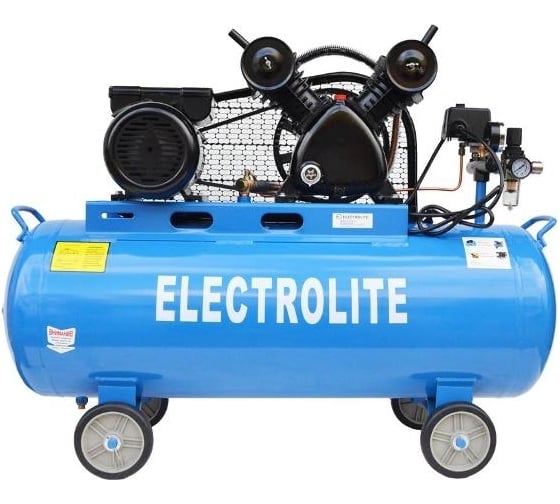Воздушный поршневой масляный компрессор для гаража Electrolite 470/100 EL 470 л/мин, 100 л бак, 2200 Вт, 3 л.с., 10 Атм, 220 В, передвижной, 2-х цилиндровый 3156