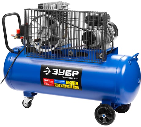 Масляный компрессор Зубр Профессионал 440 л/мин, 100 л, 2200 Вт, ременной ЗКПМ-440-100-Р-2.2