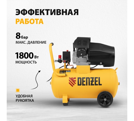 Воздушный компрессор Denzel прямой привод, dcv1800/50, 1,8 квт, 50 литров, 320 л/мин 58168