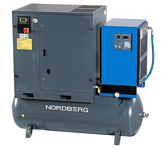Компрессор винтовой NORDBERG 15 кВт, 2100 л/мин, 10 бар, ресивер 500 л, осушитель NCS500/2100-10D