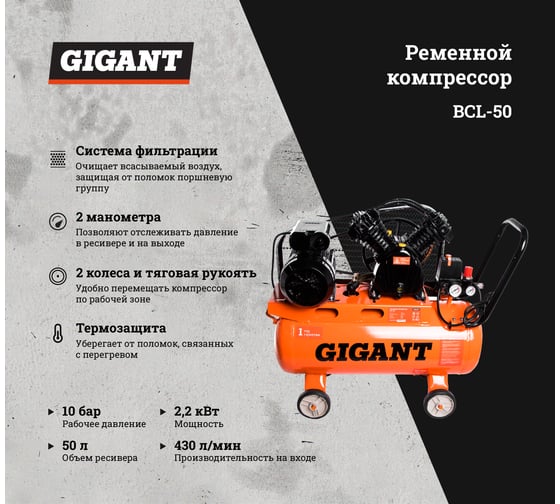 Ременной компрессор Gigant BCL-50 - выгодная цена, отзывы ...