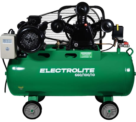 Компрессор Electrolite 660/100/10 660 л/мин, 3000 Вт, 100 л бак, 4 л.с, 10 Атм, 220 В, передвижной, 3-х цилиндровый, 39.6 м3/ч 3211
