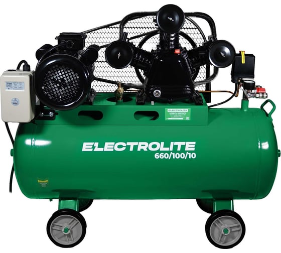 Компрессор Electrolite 660/100/10 660 л/мин, 3000 Вт, 100 л бак, 4 л.с, 10 Атм, 220 В, передвижной, 3-х цилиндровый, 39.6 м3/ч 3211