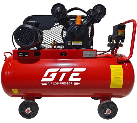 Компрессор поршневой с ременным приводом GTE 220В, ресив. 100л, 400л/мин. -MR4100400B GTE-MR4100400B