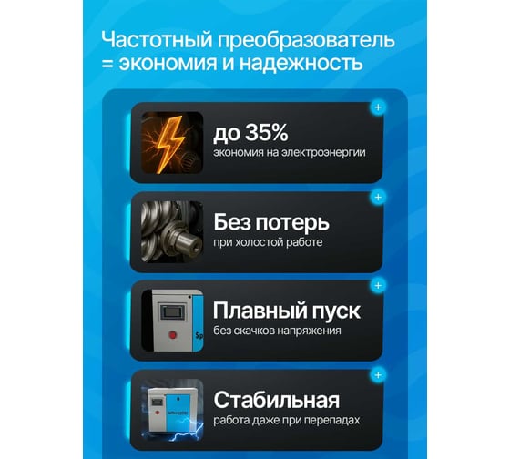 Винтовой компрессор Spitzenreiter S-10DF с частотным преобразователем 8 бар С10ДФ8Б