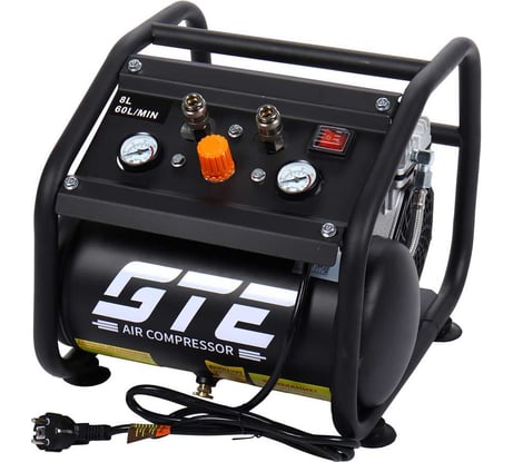 Безмасляный компрессор GTE 220В, ресив. 8л, 60л/мин GTE-HMP008060B
