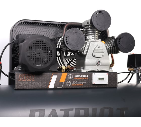Компрессор Patriot KRX 580 L200 D, поршневой, ременной, масляный, 580 л/мин, 200 л, 10 бар, 3 кВт, 400 В 545302335
