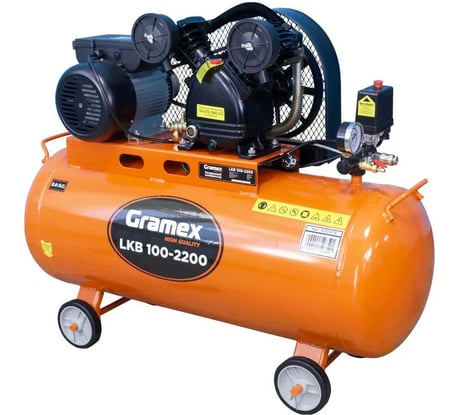 Воздушный компрессор GRAMEX LKB 100-2200 400л/мин, объем100л, 2.2кВт, 8бар, 2850об/мин 020079