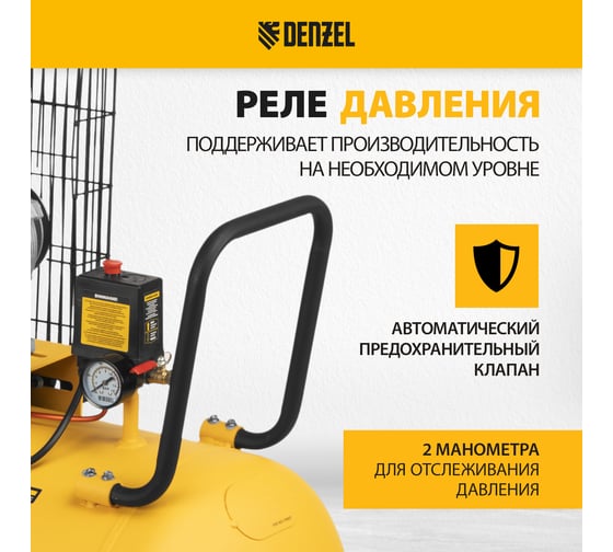 Воздушный компрессор DENZEL ременной привод BCI3000-T/200, 3,0 кВт, 200 литров, 530 л/мин 58119
