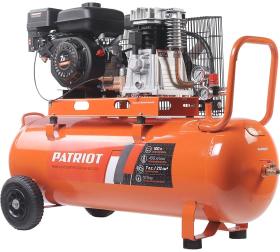 Компрессор бензиновый Patriot KGA 450 L100 - 450 л/мин, 10 бар, 100 л, 7 лс, быстросъем и «елочка» с вентилем 525102410 1