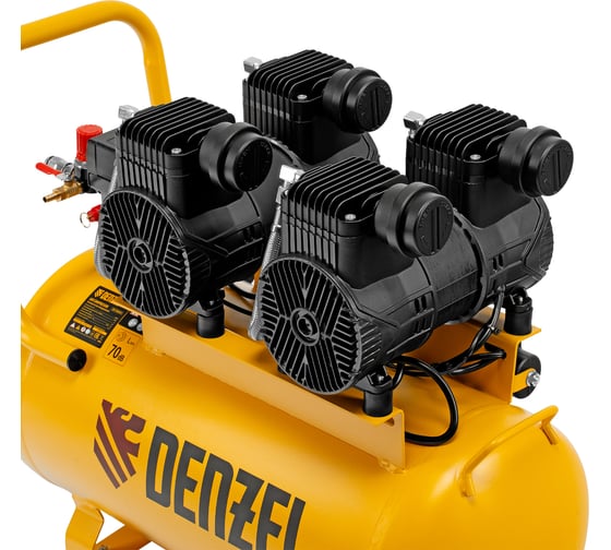 Компрессор безмасл. малошумный Denzel DLP -3000/50, 3 кВт, 2x1,5 кВт,50 л, 2850 об/мин,500 л/мин 58144