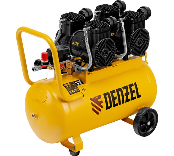 Компрессор безмасл. малошумный Denzel DLP -3000/50, 3 кВт, 2x1,5 кВт,50 л, 2850 об/мин,500 л/мин 58144
