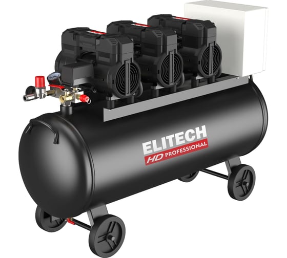 Компрессор безмасляный малошумный Elitech ACF 750-100S (380В,4,4кВт,750л/мин) HD 213685