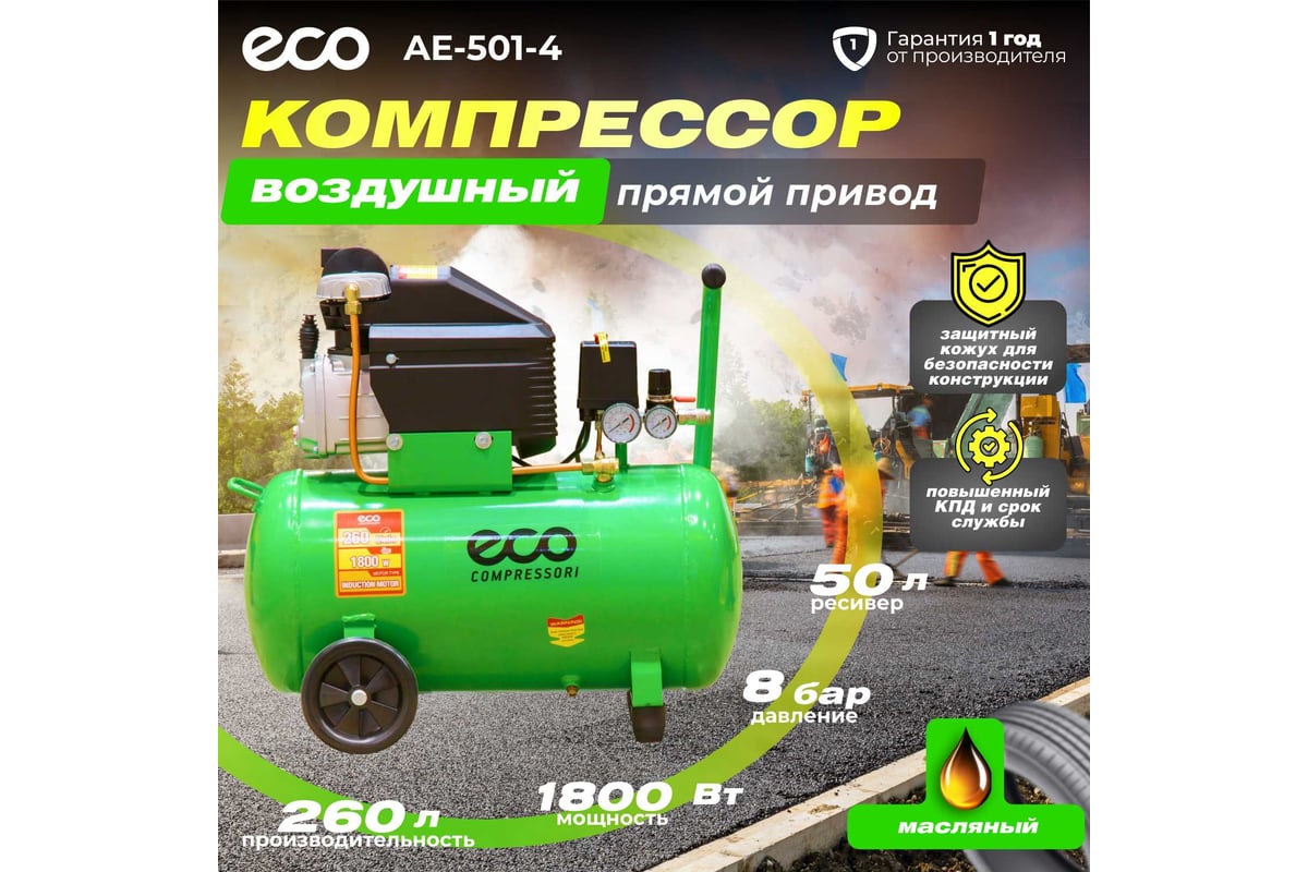 Компрессор ECO AE-501-4 - выгодная цена, отзывы, характеристики, 1 видео,  фото - купить в Москве и РФ