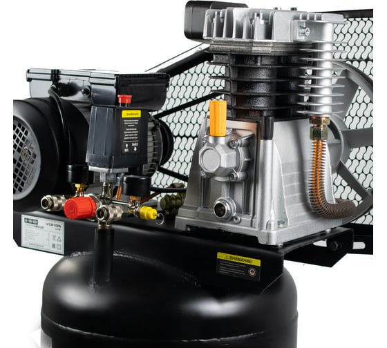 Компрессор VERTON Air AC-100/420V вертикальный бак, масляный ременной 420л/мин,100л,12бар, 2,5кВт, 230В, рапид 01.12210.13370