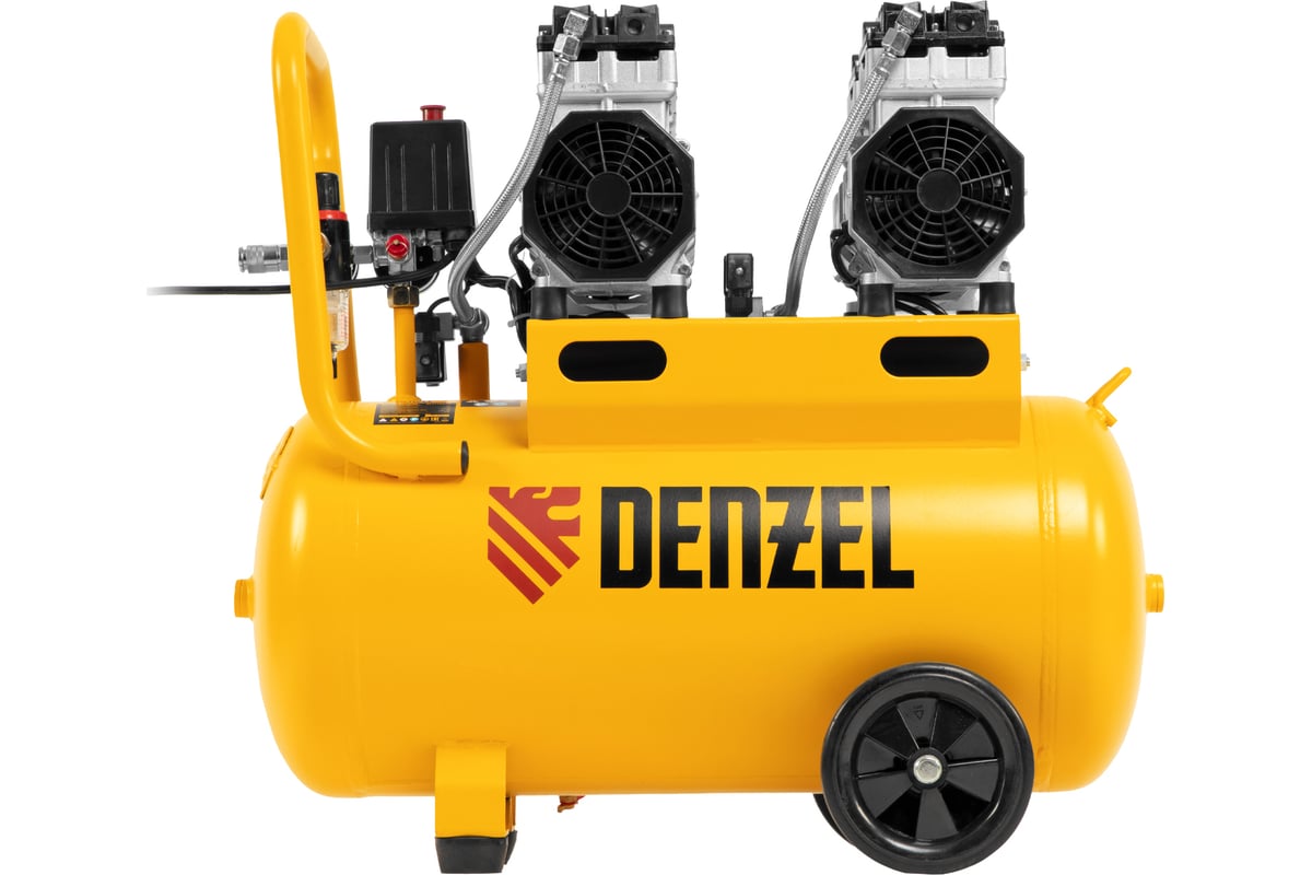 Безмаслянный малошумный компрессор Denzel DLS 1500/50, 1500 Вт, 2x750 ...
