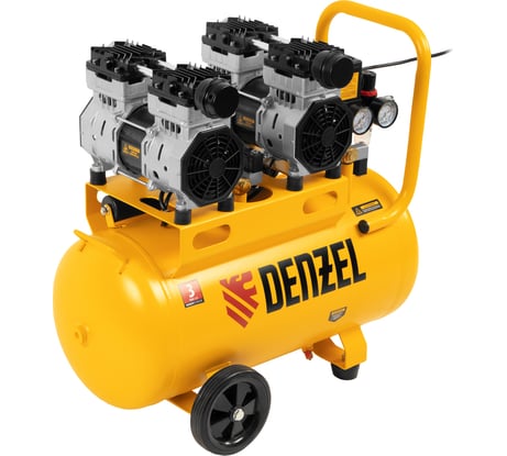 Безмаслянный малошумный компрессор Denzel DLS 1500/50, 1500 Вт, 2x750, 50 л, 260 л/мин 58027