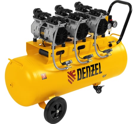 Безмаслянный малошумный компрессор Denzel DLS 1800/100,1800 Вт, 3x600, 100 л, 345 л/мин 58028