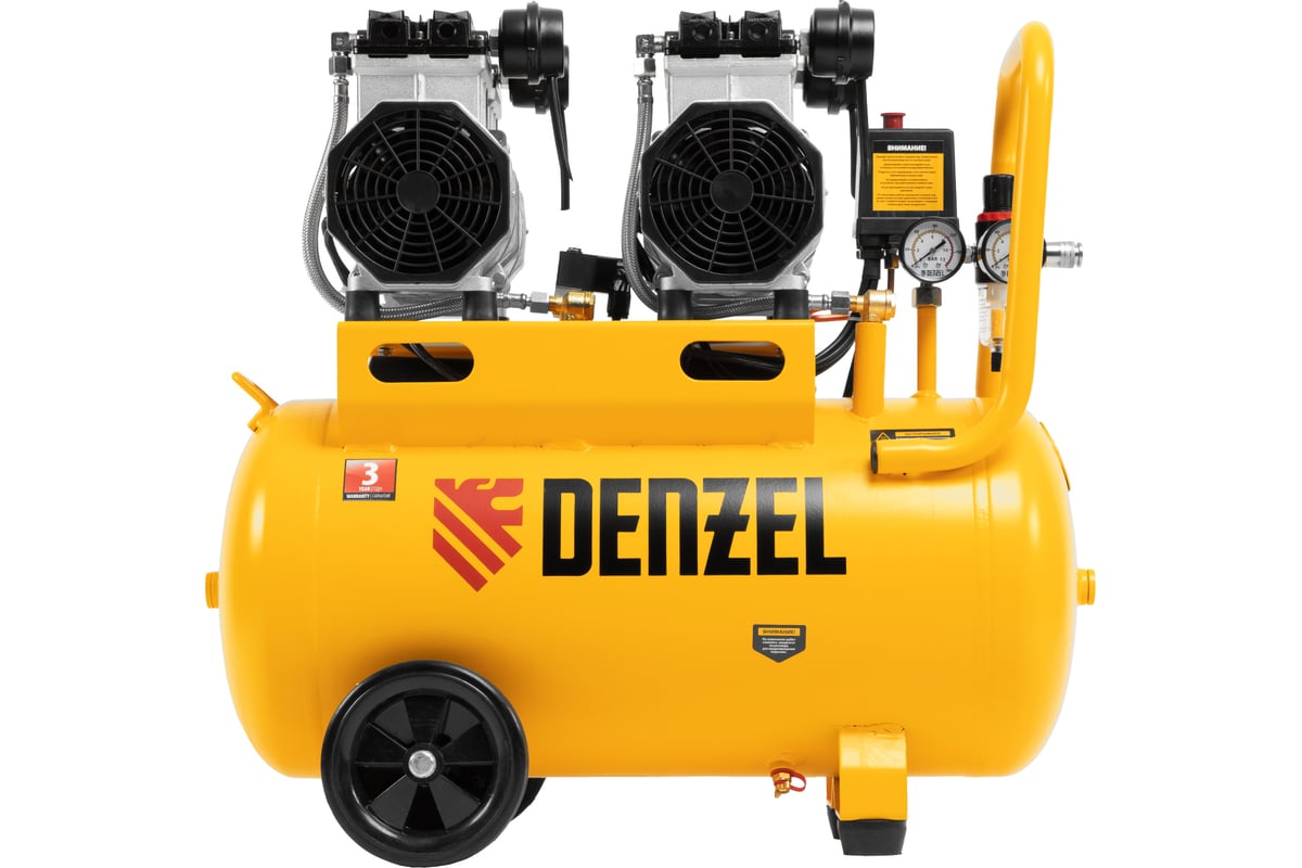 Безмаслянный малошумный компрессор Denzel DLS 2200/50, 2200 Вт, 2x1100 ...