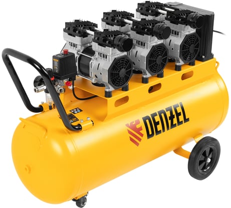 Безмаслянный малошумный компрессор Denzel DLS 2250/100, 2250 Вт, 3x750, 100 л, 410л/мин блок упр 58029