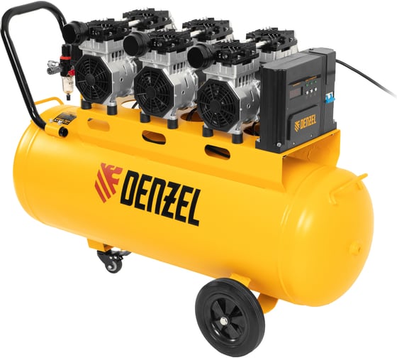 Безмаслянный малошумный компрессор Denzel DLS 2250/100, 2250 Вт, 3x750, 100 л, 410л/мин блок упр 58029