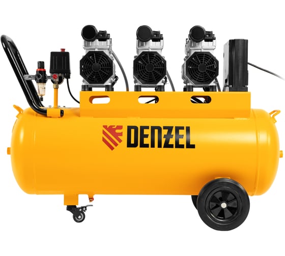 Безмаслянный малошумный компрессор Denzel DLS 2250/100, 2250 Вт, 3x750, 100 л, 410л/мин блок упр 58029