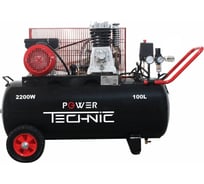 Ременной, масляный компрессор POWER TECHNIC 220В, 2200Вт, 2850 об.мин., 480 л/мин, 100 л, 0-10 бар, выходы 3 шт., фильтр влагоотделитель ACB480/100