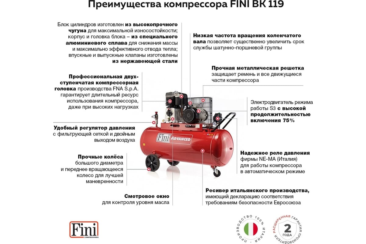 Поршневой маслозаполненный компрессор FINI BK-119-270-7.5 334009