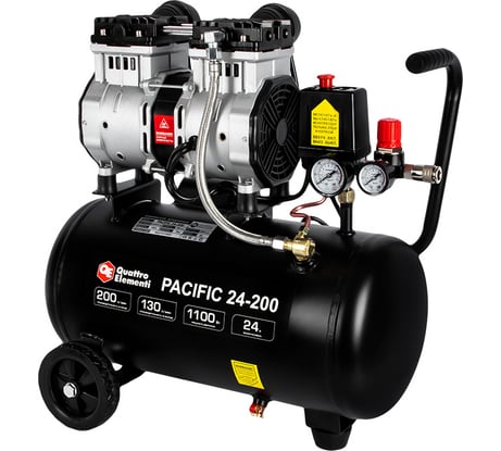 Безмасляный поршневой компрессор QUATTRO ELEMENTI PACIFIC 24-200 200 л/мин, 24л, 1,2 л.с, 8 бар 915-335