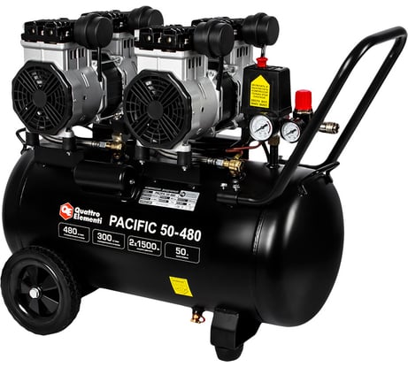 Безмасляный поршневой компрессор QUATTRO ELEMENTI PACIFIC 50-480 480 л/мин, 50 л, 3.5 л.с, 8 бар 915-366