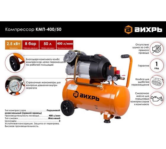Компрессор Вихрь КМП-400/50 74/3/6