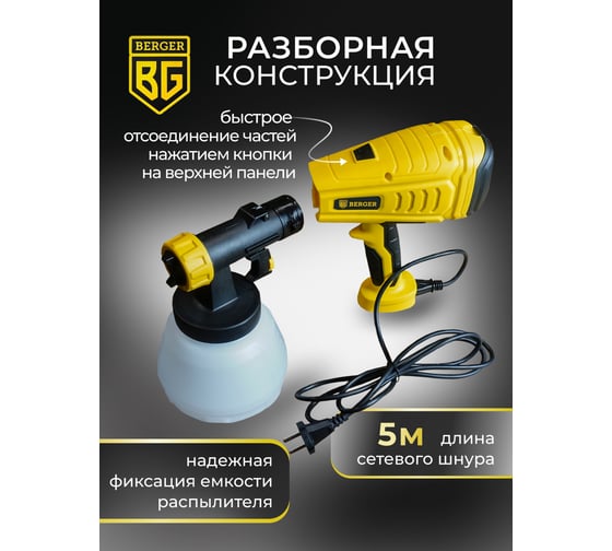 Электрический универсальный краскопульт BERGER Малер 550 ВТ, 1.2 л/мин BG1413