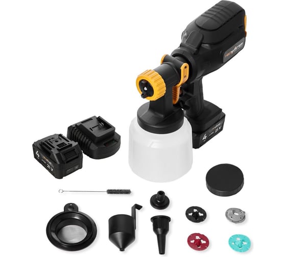 Краскопульт TECMASTER T1250 с ДВУМЯ аккумуляторами з.у. и комплектом форсунок 1251250