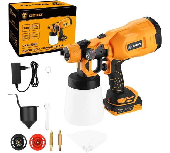 Краскопульт аккумуляторный DEKO DSG20K2, 20В, 800мл, 1x2.3Ач 084-0012 1