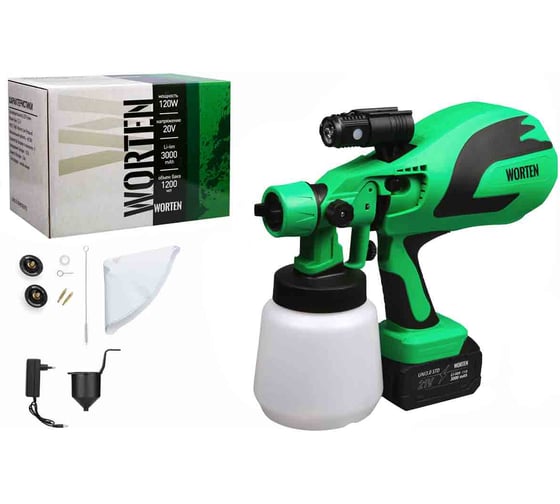 Краскопульт аккумуляторный WORTEN 1х3.0 Ач, 1200 мл КА-90000711